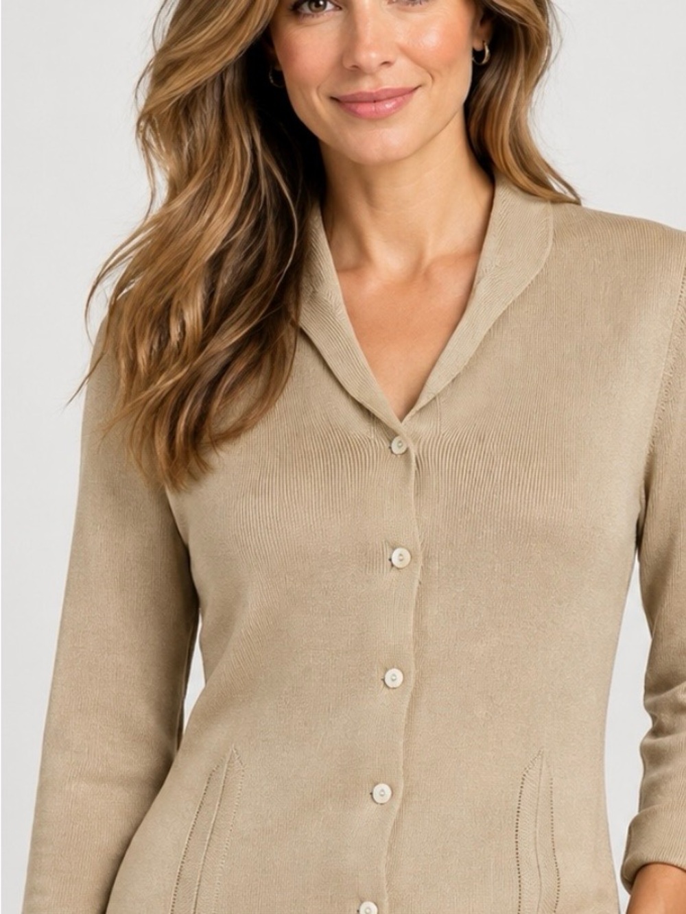 Womens Button-Front Cardigan in Taupe NWOT Small 100% Silk